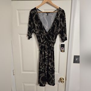 Daisy Fuentes faux wrap dress black brown design size XL NWT